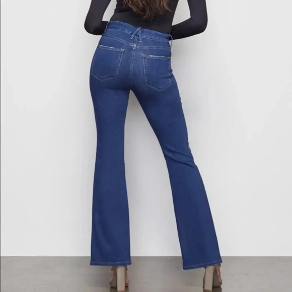 NWT Good American Good Flare Leg Jeans High Rise Stretch Dark Wash Plus Size 24 - Picture 2 of 9